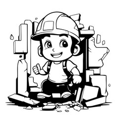 Cartoon Little Boy In A Construction Site Clip