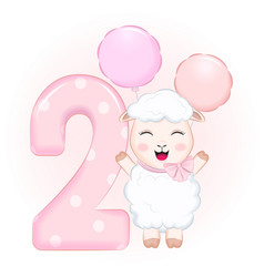 Cute Little Sheep Happy Birthday 2 Years Old