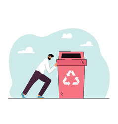 Man Pushing Recycle Bin Container With Recycling