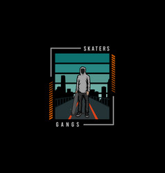 Skaters Gang Retro Vintage Design Landscape