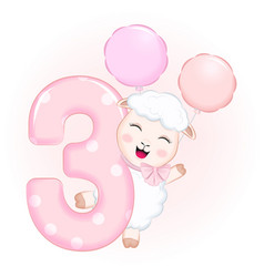 Cute Little Sheep Happy Birthday 3 Years Old