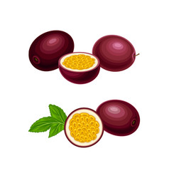 Fresh Ripe Passionfruit Set Whole And Half