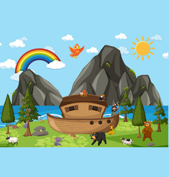 Noahs Ark With Wild Animals In Nature Scene