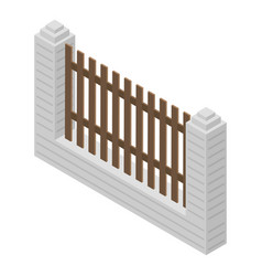 Stone Wood Fence Icon Isometric Style