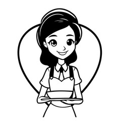 Waitress Holding A Tablet In Heart Shape