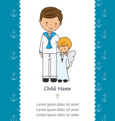 First Communion Card Child Next To An Angel