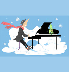 Winter Snow Man Playing Piano