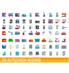 70 Kitchen Icons Set Cartoon Style