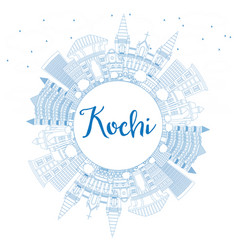 Outline Kochi India City Skyline With Blue