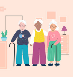 Three Elderly People Standing Together In A Living