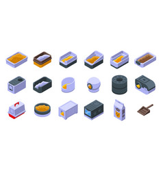 Cat Litter Box Icons Set Isometric Animal