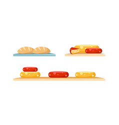 Cheese And Bread Display Flat Color Objects Set