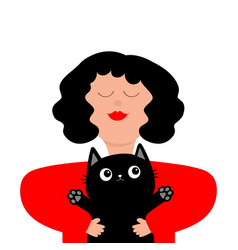 Woman Holding Black Cat Young Girl Face Beautiful