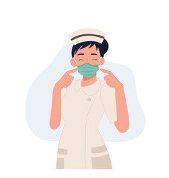 Female Nurse Wear Masks Flat Cartoon