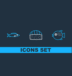 Set Line Puffer Fish Fish And Sushi Icon