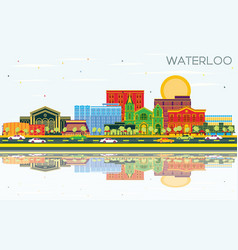 Waterloo Iowa Skyline With Color Buildings Blue