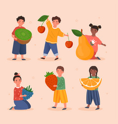 Small Children Holding Big Fruits