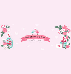 Valentine Day Horizontal Web Banner Cute Birds