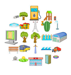 Paysage Icons Set Cartoon Style