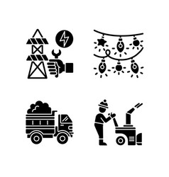 Winter City Service Black Glyph Icons Set