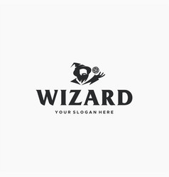 Flat Wizard Silhouette Mage Magic Ball Logo Design