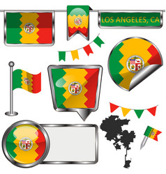 Glossy Icons With Flag Los Angeles Ca