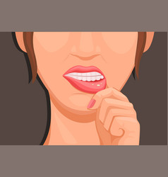 Women Touch Lips Sprue Symptoms Stomatitis