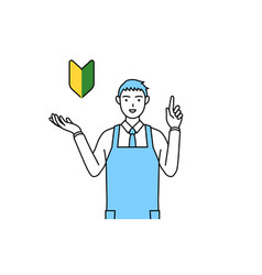 A Man In An Apron Showing The Symbol For Young