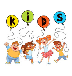 Children Holding Balloons With The Word Kids