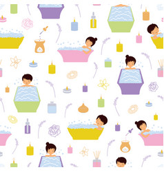 People Taking Bubble Bath Seamless Pattern