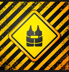 Black Life Jacket Icon Isolated On Yellow