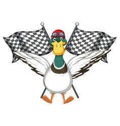 Cartoon Duck Holding Race Flag