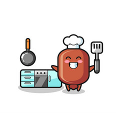 Sausage Character As A Chef Is Cooking