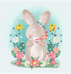 Cute Little Bunny With Flowers