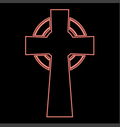 Neon Celtic Cross Red Color Image Flat Style