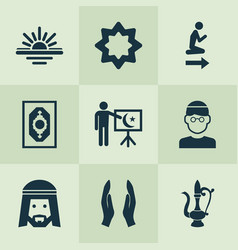 Religion Icons Set With Maghrib Muslim Lamp