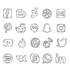 Social Media Icon Set Doodle Hand Drawn Or Black