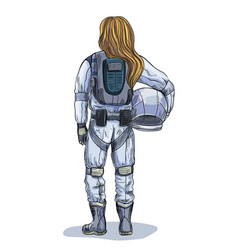 Female Astronaut With Helmet In Hand Back View