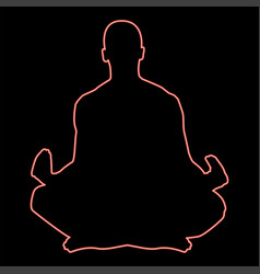 Neon Meditating Man Practicing Yoga Symbol Red