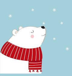 White Polar Bear Wearing A Red Scarf