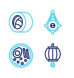 Set Line Korean Lantern Ramen And Sushi Icon