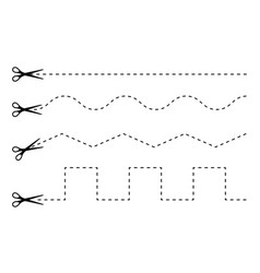 Scrissors cut along a dotted line mark icon set Vector Image