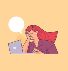 Tired Woman Working In Front Of Laptop