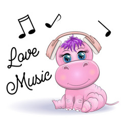 Cute Hippo Listening Music With Headphone