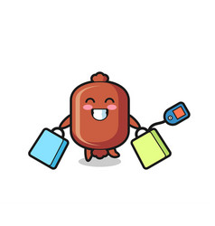 Sausage Mascot Cartoon Holding A Shopping Bag