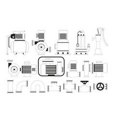 Water Supply System Outline Icons Set Pipes