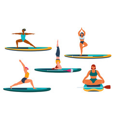 Women Practicing Yoga On A Sup Board