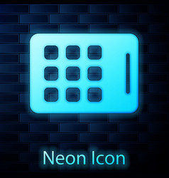 Glowing Neon Graphic Tablet Icon Isolated On Brick