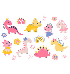 Set Of Cute Dinosaur Girls