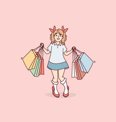 Little Funny Girl With Shopping Mall Bags